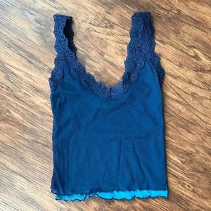 Y2K Cropped Lace Blue Tank Top